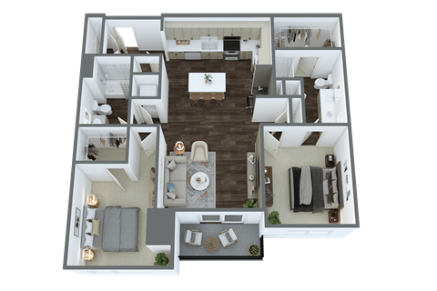 Floor plan for 2 beds, 2 baths, 1133 sqft